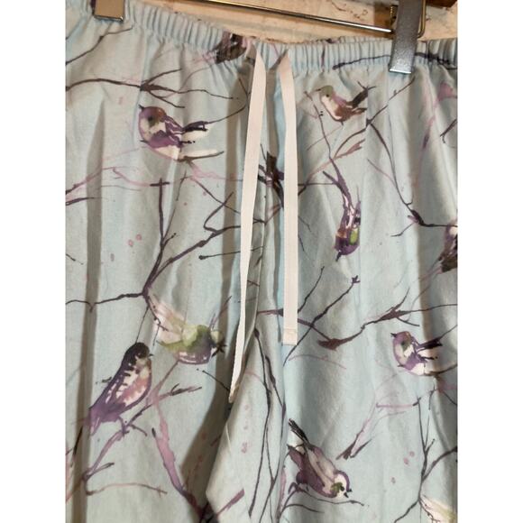 The Cat's Pajamas Flannel Pajama Set Womens Medium Blue Bird Print Winter Scene - Picture 14 of 15